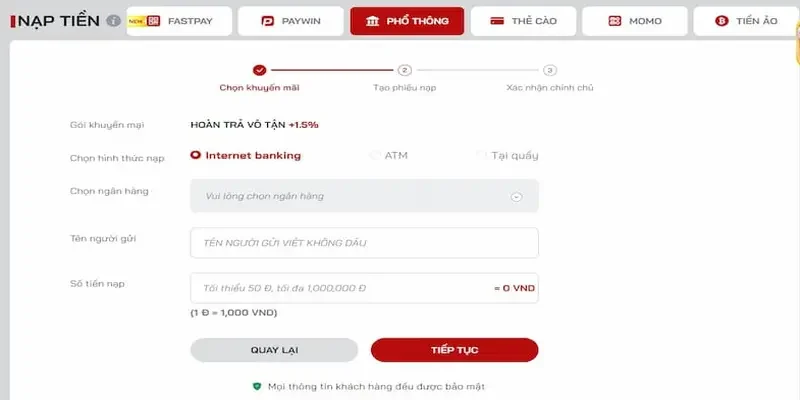 Cách nạp tiền tại nhà cái Red88